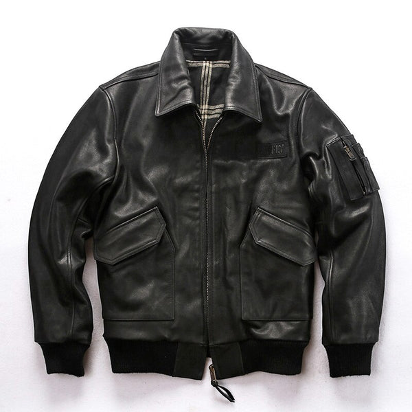 AVIREXFLY 2019 New Men Black Genuine Cow Leather Jacket Fashion Pilot Jackets Plus Size XXXXL 100% Real Cowhide Winter Coats