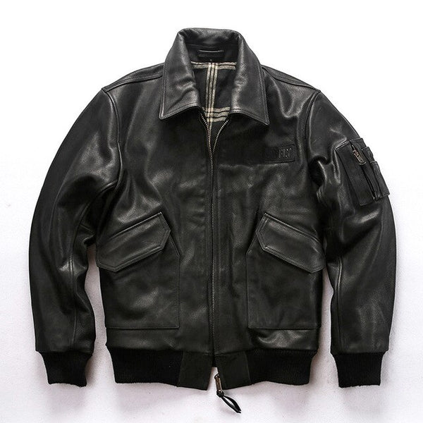 AVIREXFLY 2019 New Men Black Genuine Cow Leather Jacket Fashion Pilot Jackets Plus Size XXXXL 100% Real Cowhide Winter Coats