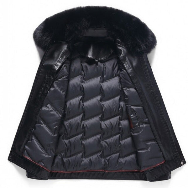 Winter Rabbit Real Fur Lining Warm Mens High Quality Pu Leather Jacket Real Fox Fur Collar Business Slim Fit Thick Coat 4XL