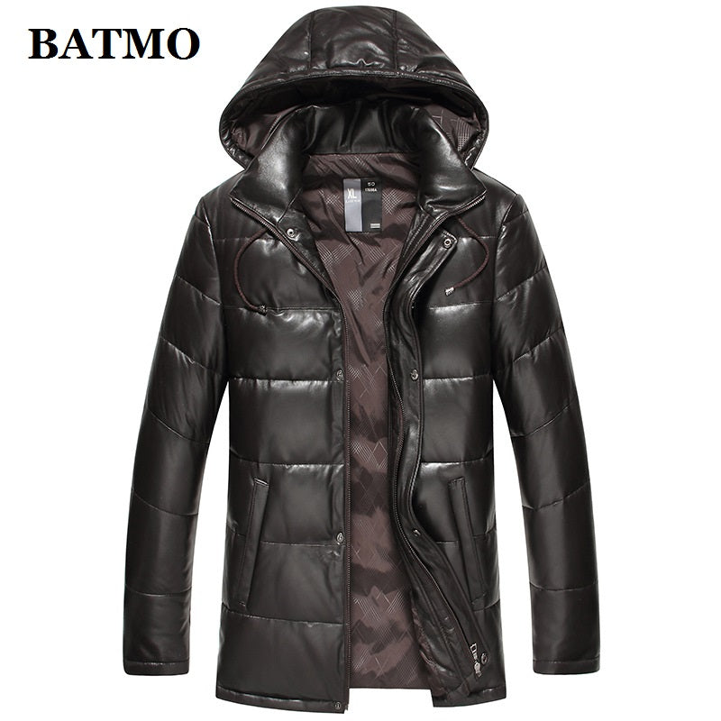 BATMO 2019 new arrival winter 90% white duck down natural real sheepskin hooded jackets men,men's leather jackets