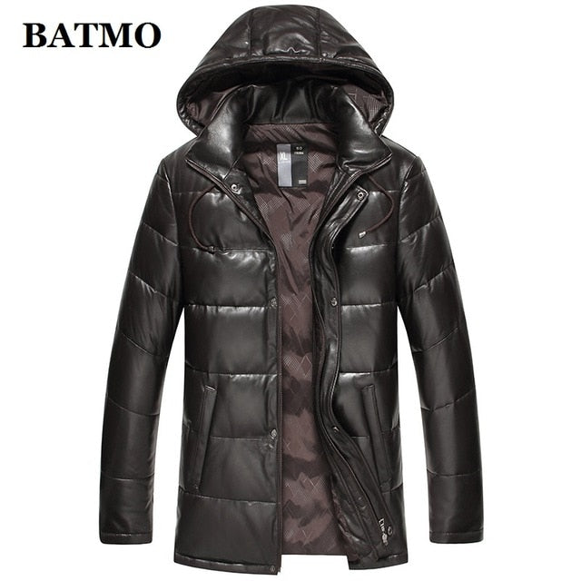 BATMO 2019 new arrival autumn&winter 90% white duck down natural real sheepskin hooded jackets men,men's leather jackets