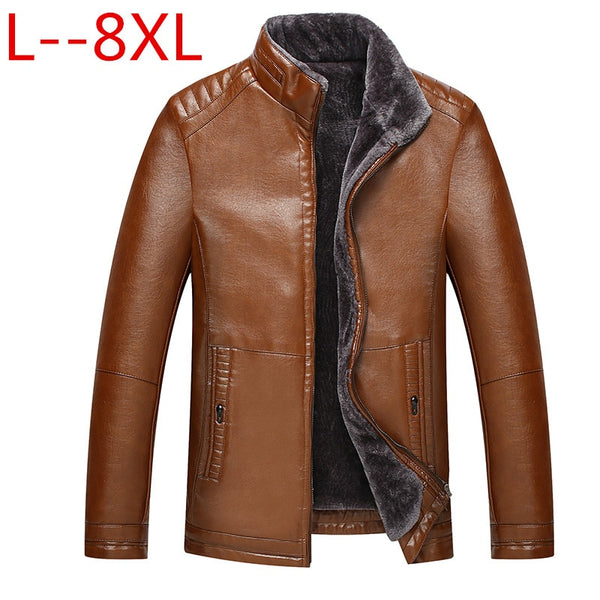 8XL 6XL Men Genuine Jacket Winter Faux Fur Sheepskin Coat For Men's Brand Jacket Male Solid Stand Collar Natural Leather Jacket