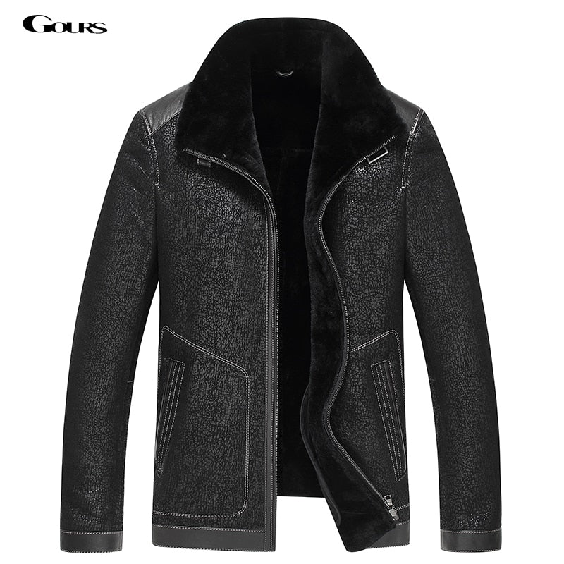Gours Winter Genuine Leather Jackets for Men Black Sheepskin Pilot Jacket and Coats Warm Double-faced Flight Suit New 4XL