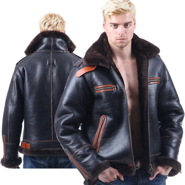 B3 shearling Bomber Fur military pilot World II Flying aviation air Leather jacket Environmental protection of leather Men's B6
