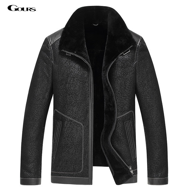 Gours Winter Genuine Leather Jackets for Men Black Sheepskin Pilot Jacket and Coats Warm Double-faced Flight Suit New 4XL