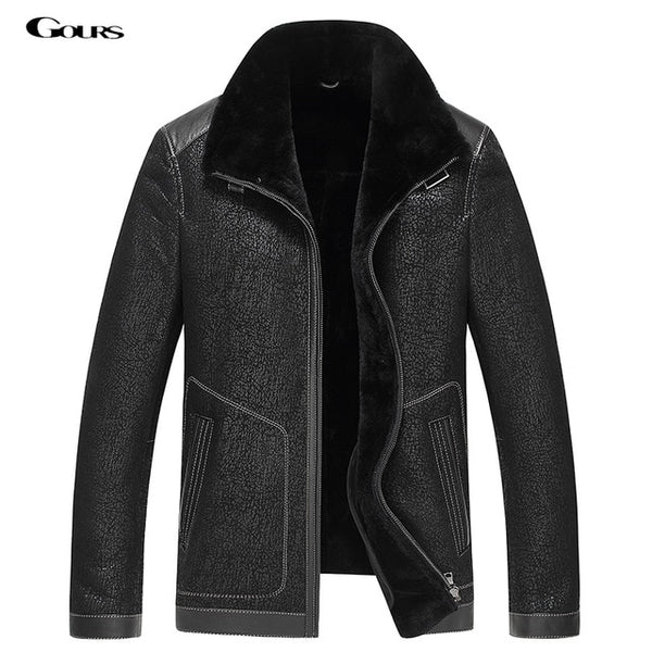 Gours Winter Genuine Leather Jackets for Men Black Sheepskin Pilot Jacket and Coats Warm Double-faced Flight Suit New 4XL