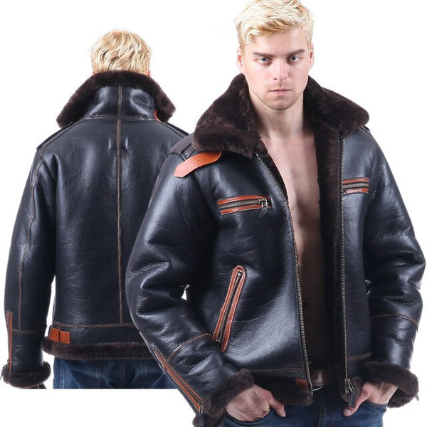 B3 shearling Bomber Fur military pilot World II Flying aviation air Leather jacket Environmental protection of leather Men's B6