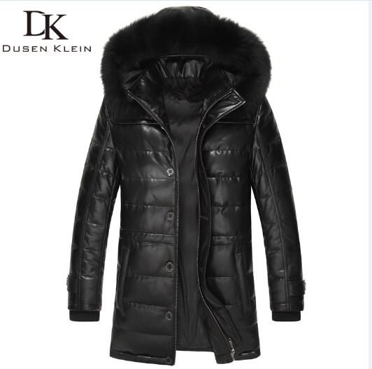 Dusen Klein Brand long down coats men Real sheepskin 90% duck down Slim style fox collar winter leather jacket 61L1568