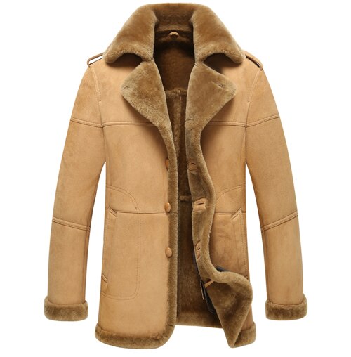 Leather Jacket Man Shearling Coat Sheepskin Jacket B-3 Bomber Outerwear Flight Coat TJ03