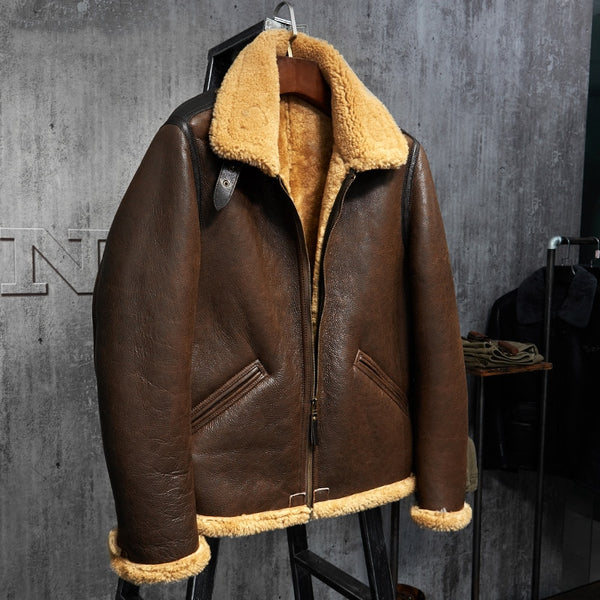 Original Flying Jacket B3 Jacket Men's Shearling Leather Jacket Men's Fur Coat Aviation Leathercraft Pilots Coat WZS009
