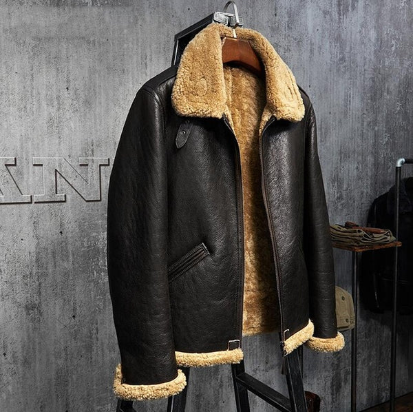 Original Flying Jacket B3 Jacket Men's Shearling Leather Jacket Men's Fur Coat Aviation Leathercraft Pilots Coat WZS009
