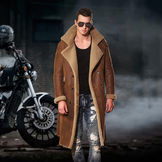 Male Leather Jacket Men's Long Leather Jackets Collars Man Natural Sheepskin Fur Coat To Keep Warm Free Shipping