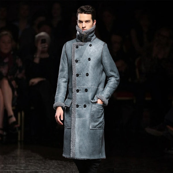 Long Leather Jacket,Mandarin Collar,Sheepskin,Coat Male,Leather Jacket Men,Mens Leather Jacket