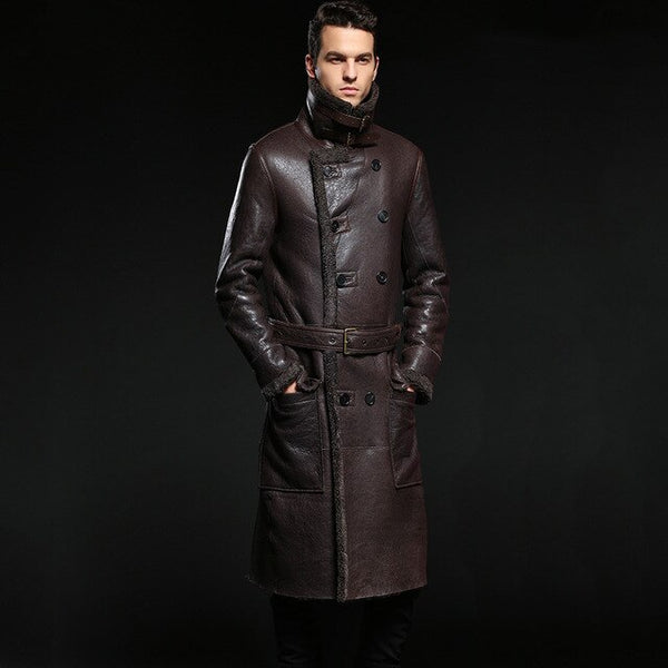 Long Leather Jacket,Mandarin Collar,Sheepskin,Coat Male,Leather Jacket Men,Mens Leather Jacket