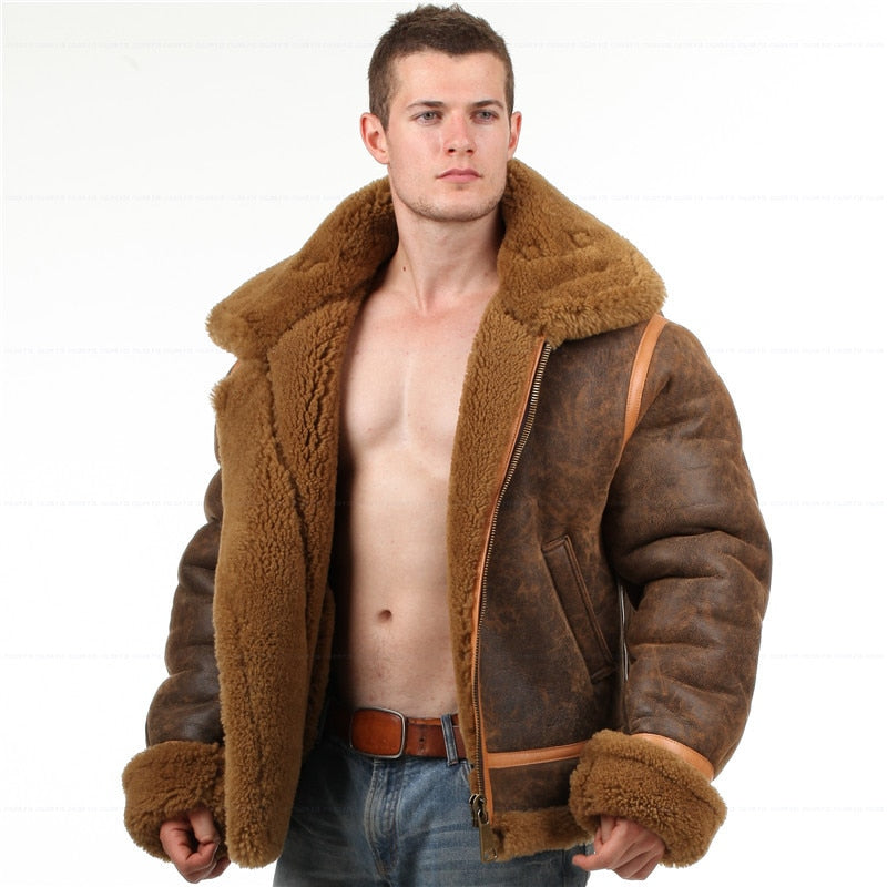 B3 shearling Leather jacket Bomber Fur pilot World II Flying aviation air military US Force The most warm Polar Coat Men Women