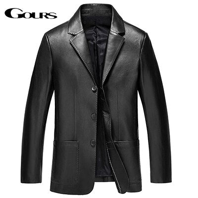 Gours Winter Genuine Leather Jacket for Men Fashion Brand Leather Suit Blazers Black Sheepskin Jackets and Coats New 4XL