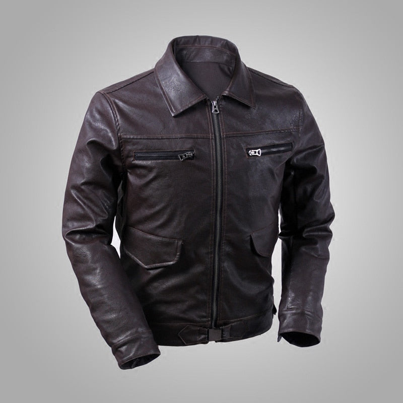 WW2 German Air Force Ace Pilot Hartmann Faux Jacket Riders Replica Leather Military Jacket Short Turn Down Collar Slim Fit Coat