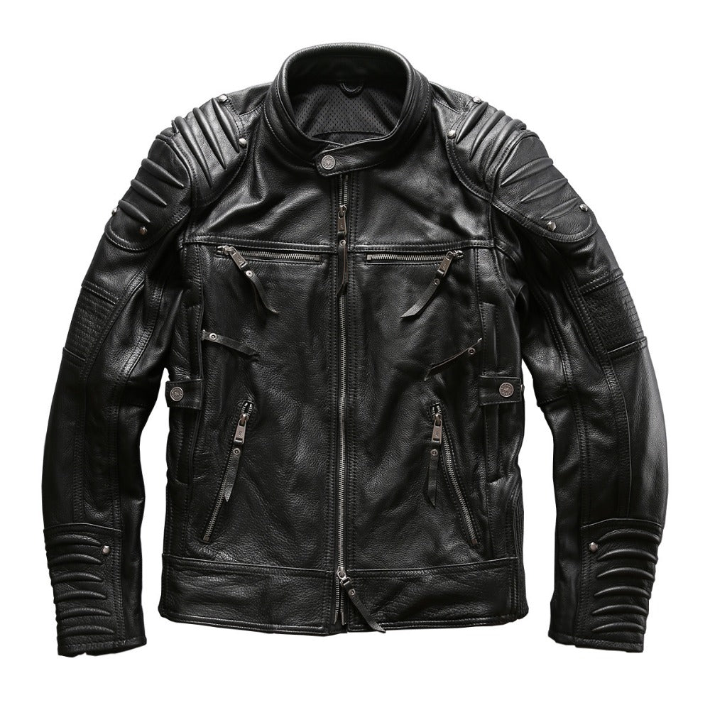european big size high quality super genuine cow leather motor rider jacket mens big size cowhide leather jacket