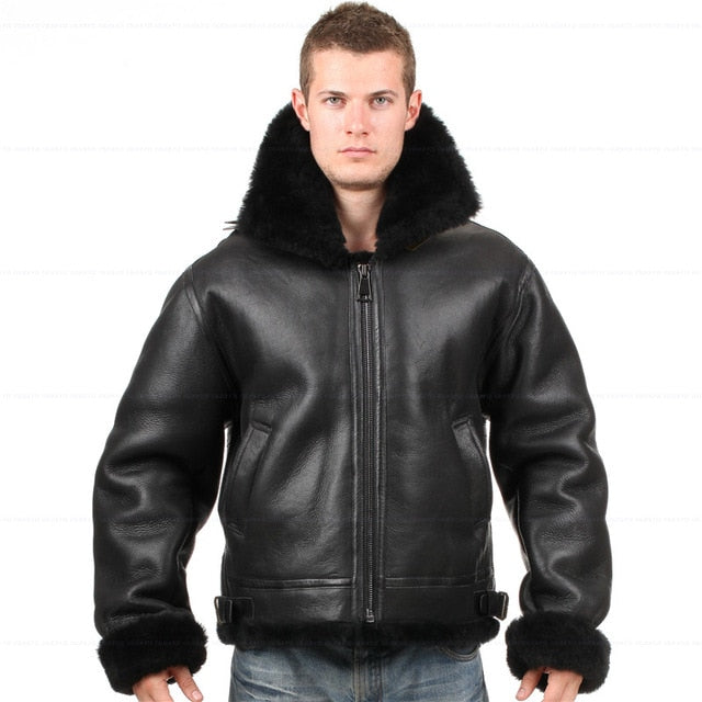 B3 shearling Leather jacket Bomber Fur pilot World II Flying aviation air military US Force The most warm Polar Coat Men Women