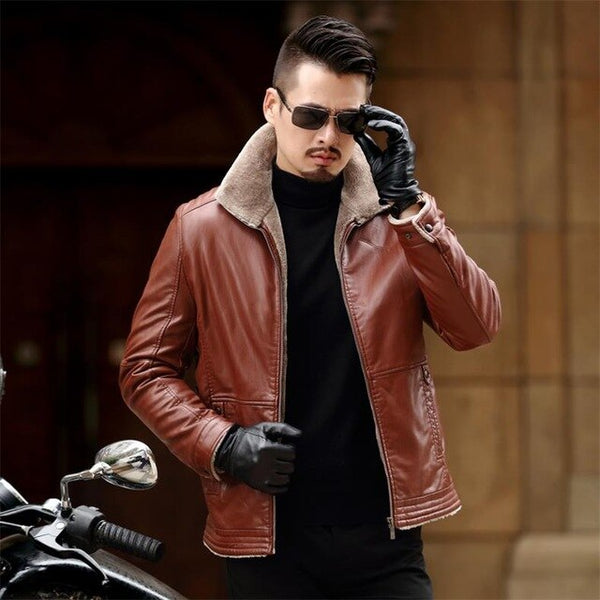plus size 8XL 7XL 6XL 5XL New Warm Winter Sheepskin Men's Leather jacket Men Leisure Fur coat Men Brand luxury Real Leather coat