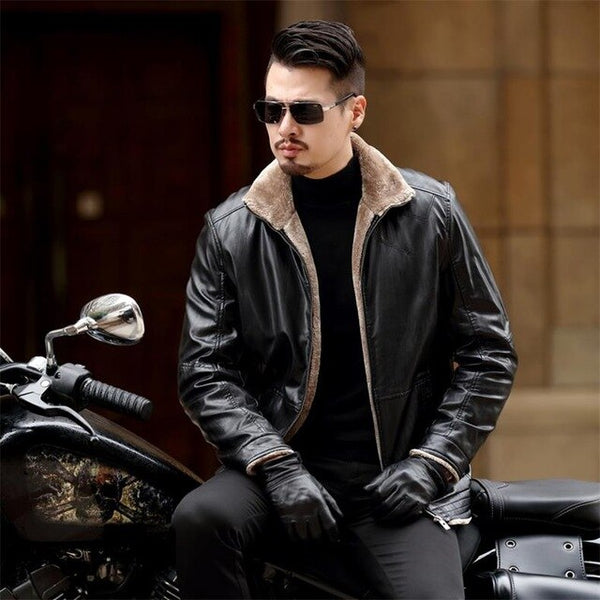 plus size 8XL 7XL 6XL 5XL New Warm Winter Sheepskin Men's Leather jacket Men Leisure Fur coat Men Brand luxury Real Leather coat