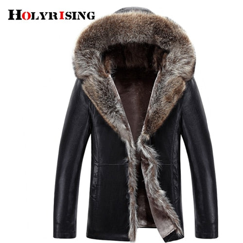 Men fur leather Animal fur Thick PU Leather Jacket jaqueta de couro masculina Winter New Men Leather Jacket Coats S-4XLsize 1829