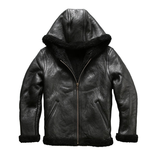 8009 european size high quality super warm genuine sheep leather jacket mens big size B3 shearling bomber military fur jacket