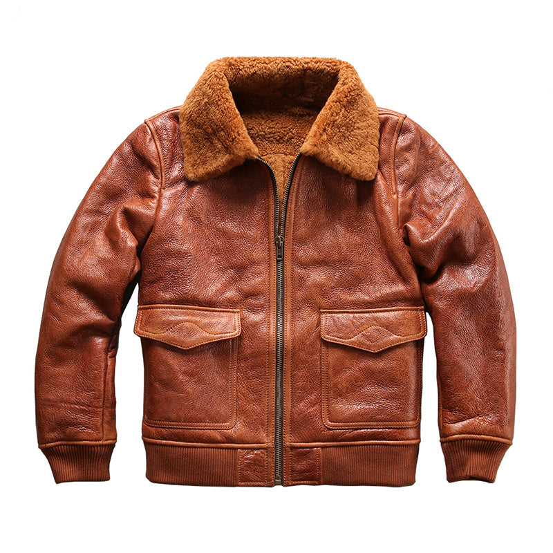 8013 european size super quality warm genuine sheep leather jacket mens big size shearling bomber military fur G1 jacket