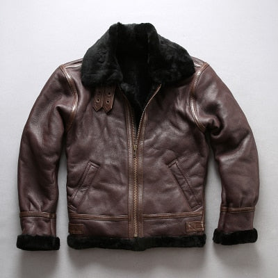 european size high quality super warm genuine sheep leather jacket mens big size B3 shearling bomber military pilot fur jacket