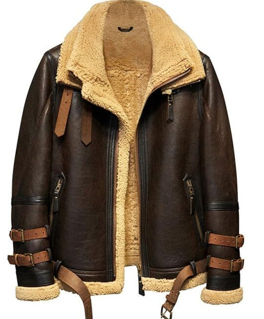 Mens Shearling Jacket B3 Flight Jacket Imported Wool From Australia Short Leather Jacket Mans Fur Coat