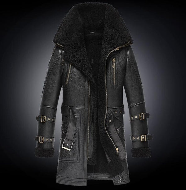 Men Winter Thicker Fur one Leather Coat Men's Double Collar Long Sheepskin Leather Jacket High-end Genuine Leather Outwear coats