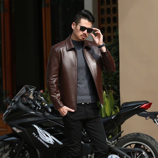 big size 8XL Autumn and winter slim motorcycle Genuine leather coats men casual coat mens Genuine Leather lapel jacket fashion