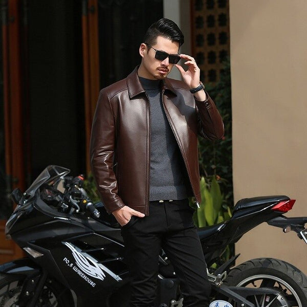 big size 8XL Autumn and winter slim motorcycle Genuine leather coats men casual coat mens Genuine Leather lapel jacket fashion