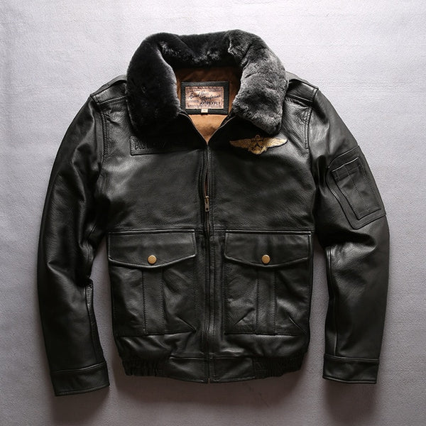 Avirex fly jacket men's genuine leather jacket with fur collar real cowskin leather bomber jacket men winter leather coat