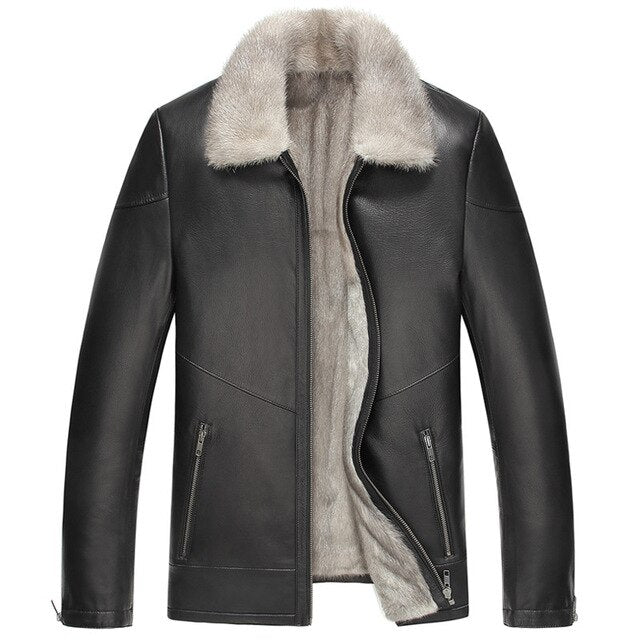 AYUNSUE Genuine Leather Jacket Men Natural Mink Fur Coat Winter Jacket Men Luxury Cow Leather Jackets Chaqueta LSY069068 MY1444