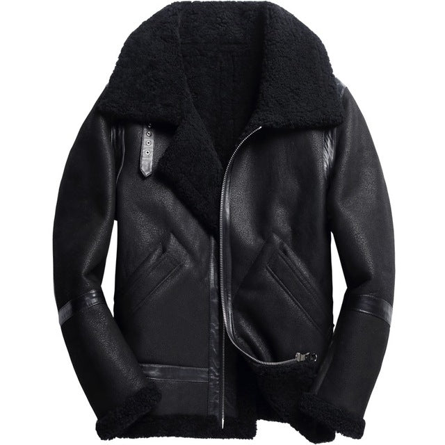 Brand Runway Men Genuine Leather Jacket Warm Lamb Wool Real Fur Lining Winter Biker Coat 6XL Shearling Aviator Jacket Streetwear