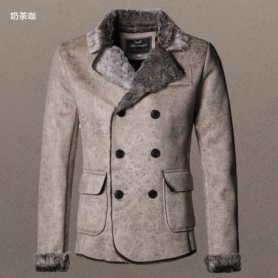 PU Leather Jacket Men Long Wool Leather Standing Collar Jackets Coat Men Leather Jackets With Fur Trench Parka F1066