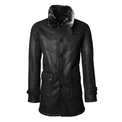 PU Leather Jacket Men Long Wool Leather Standing Collar Jackets Coat Men Leather Jackets With Fur Trench Parka F1066