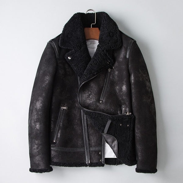 Winter Men Original Natural Shearling Air Force Coat Sheep Fur Lining Motorycle Jacket Slim Fit Genuine Leather Aviator Jackets