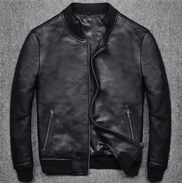 2019 New Fashion Men Black Short Biker Jackets Slim Fit Genuine Leather Jacket Casual Pocket Zipper Male Coats Plus Size S-5XL