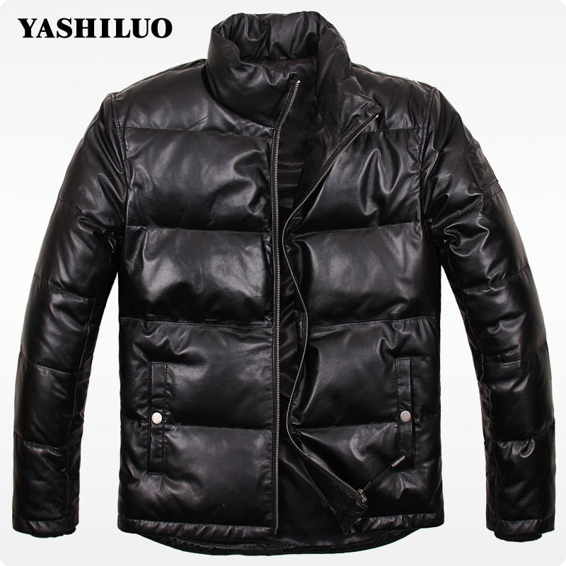 2019 New Arrival Sheepskin Genuine Leather Duck Down Jacket High Quality Winter Short Male Coat Stand Collar Chaqueta De Cuero