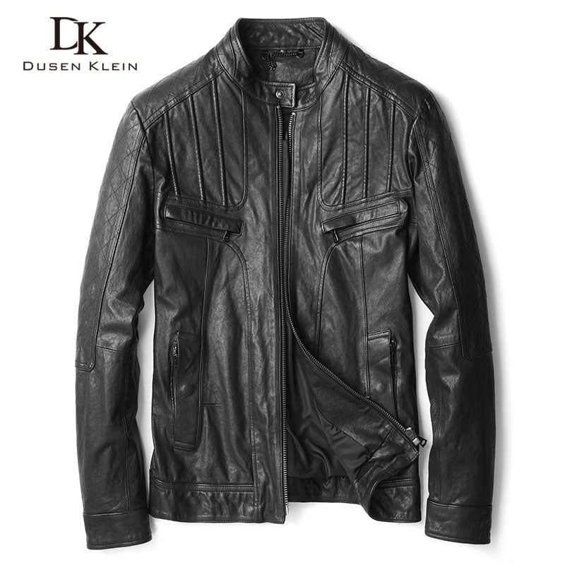 Men Genuine Leather Jacket Real Sheepskin Tanned Leather Jackets 2019 Spring New Biker Jacket Short Slim Fit U6165