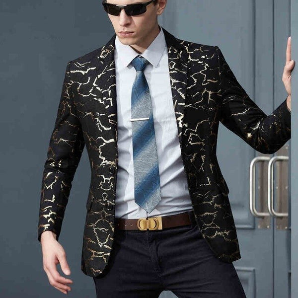 2019 New Men Korean Sheepskin Genuine Leather Blazer Jacket Slim Fit Printed Business Fashion Coat Man Real Leather Jacket