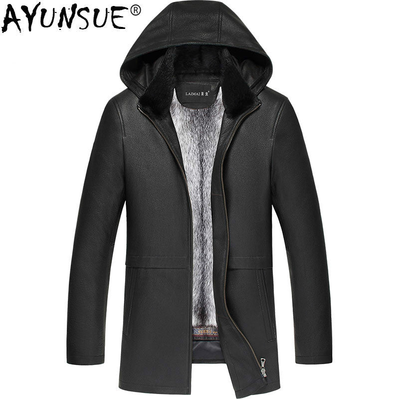 AYUNSUE Winter Jacket Men Real Fur Coat for Men Deerskin Genuine Leather Jacket Mens Mink Jackets Parka LN-181706 KJ2301