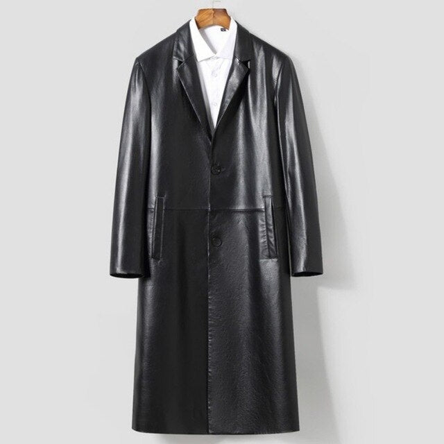 2019 New Designer Luxury Cowskin Windbreaker Men Slim Long Genuine Leather Jackets Autumn Business Casual Real Cow Leather Coats