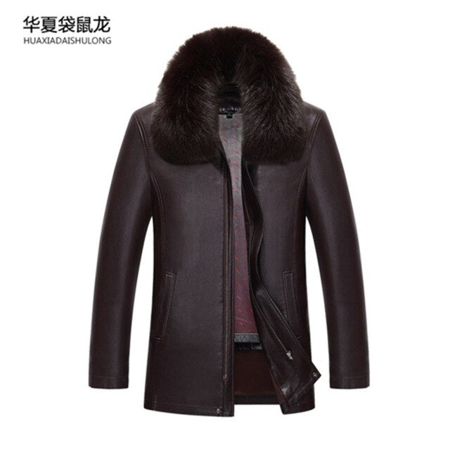NEW Men Genuine Jacket Winter Faux Fur Sheepskin Coat For Men's Brand Jacket Male Solid Turn-down Collar Natural Leather Jacket