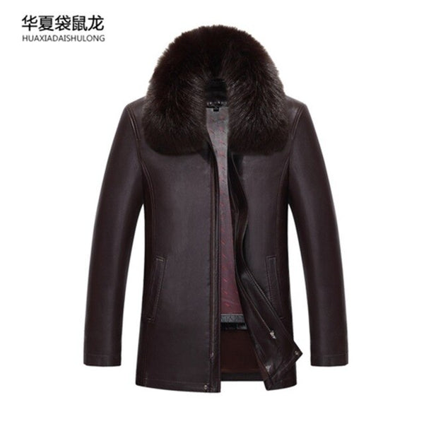 NEW Men Genuine Jacket Winter Faux Fur Sheepskin Coat For Men's Brand Jacket Male Solid Turn-down Collar Natural Leather Jacket