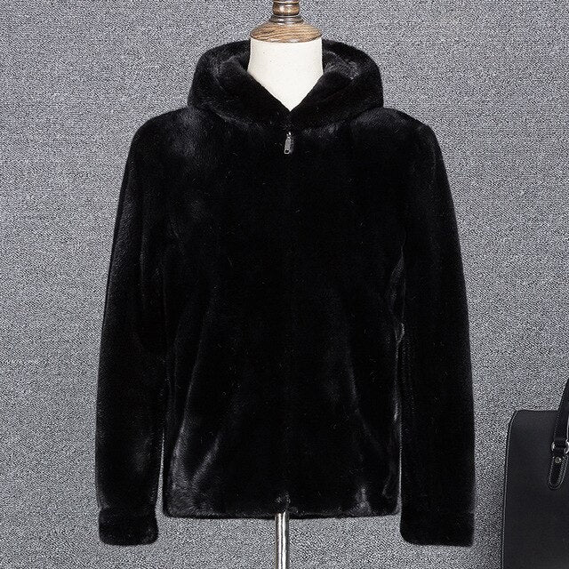 AYUNSUE 2019 New Real Mink Fur Coat Men Hooded Winter Jacket Men Fashions Natural Mink Jackets Leather Jacket ZD0084 KJ2718