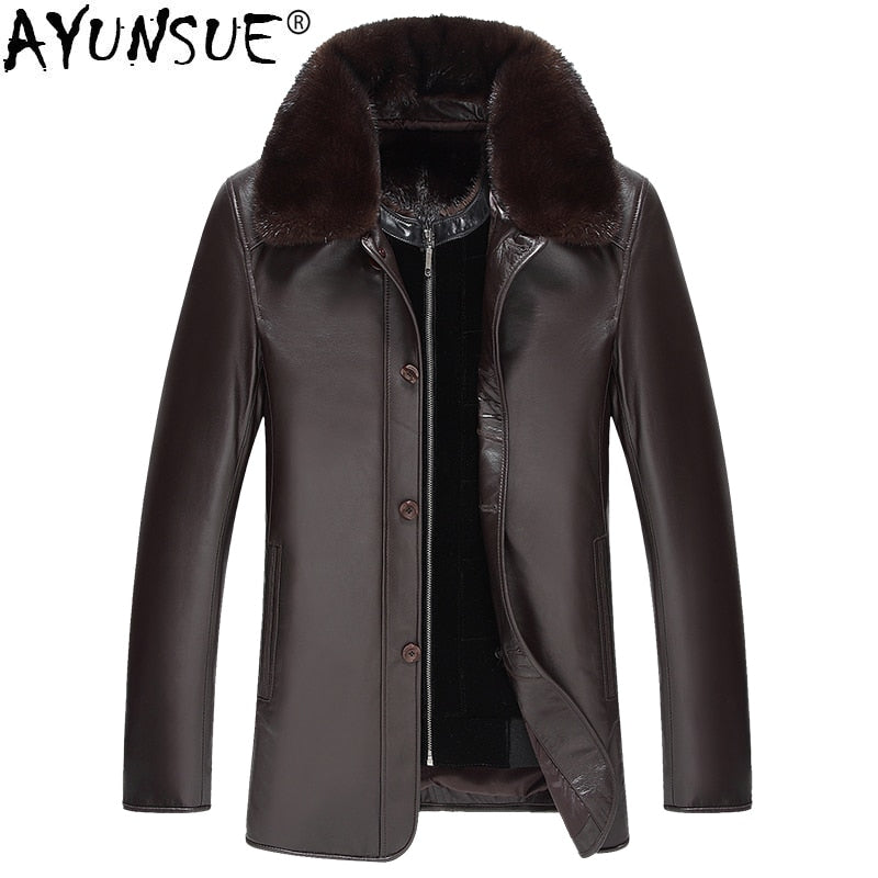 AYUNSUE Winter Genuine Sheepskin Leather Jacket Men Mink Coat Warm Leather Jackets Real Mink Fur Coat Blouson G03-K1225 KJ1350
