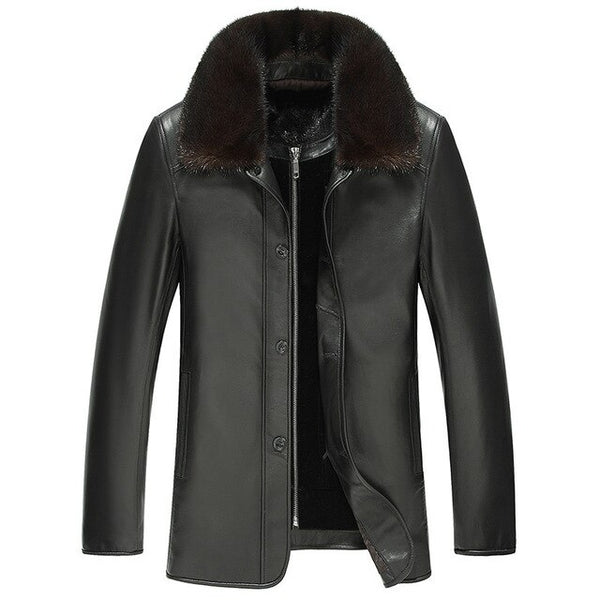 AYUNSUE Winter Genuine Sheepskin Leather Jacket Men Mink Coat Warm Leather Jackets Real Mink Fur Coat Blouson G03-K1225 KJ1350